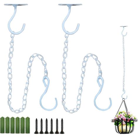 Lot de 2 crochets muraux/plafond, supports métalliques pour plantes, lanternes, mangeoires à oiseaux, carillons, jardinières, etc., pour l'extérieur. (1/5)