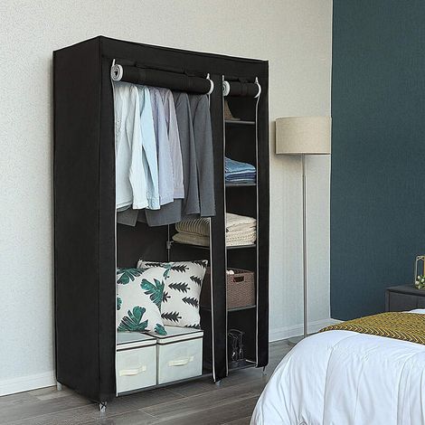 – Armoire de rangement en tissu non tissé 172x105x43cm – Tube en acier – Design compact noir pour vêtements et chaussures