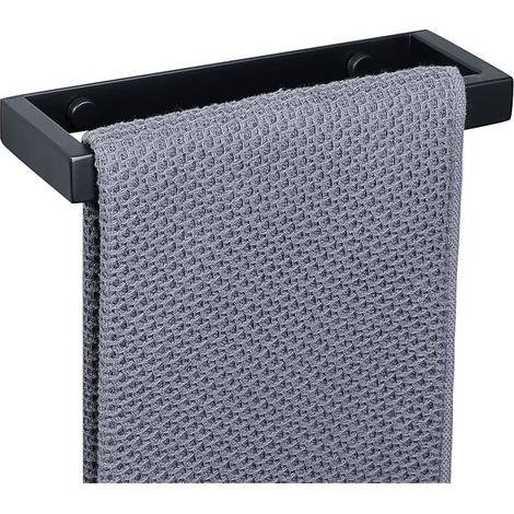 20CM Porte Serviette sans Perçage Salle de Bain, Support Serviette Mural en Acier Inoxydable pour Cuisine Lavabo Toilette, Montage à Vis/Adhésif, Noir Mat, EGJF020-B-2023 (1/5)
