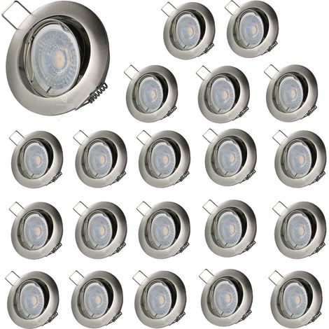Lampesecoenergie – Lot de 20 spots encastrables orientables 230V – Aluminium brossé – Lumière chaude 2700K – 7W – Angle de diffusion 38° (1/6)