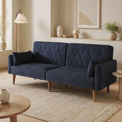 Sofá cama 180x75x82 cm, respaldo reclinable en 3 ángulos, reposabrazos ajustables, terciopelo negro (1/5)