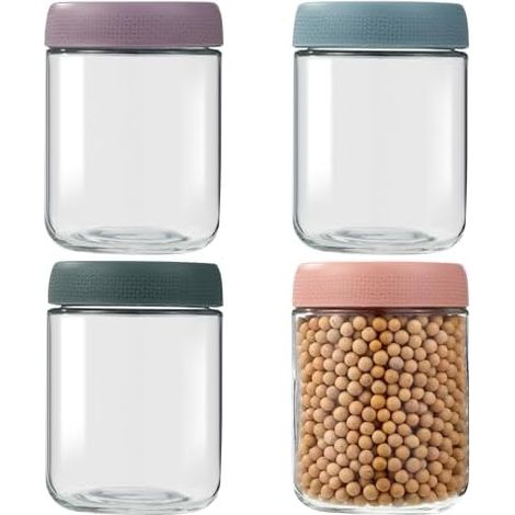 4 Pièces Bocaux de 500 ML, Overnight Oats Jar, Pot en Verre avec Couvercle, Meal Prep Verre, Boite Alimentaire Verre, Pour Puddings, Yaourts, Confitures (1/5)