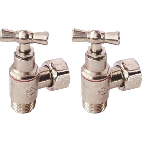 Robinet de WC équerre en laiton nickelé M12/17 avec écrou tournant 12/17, fermeture à potence, presse-étoupe, pour un remplissage rapide et étanchéité optimale Lot de 2 (1/4)