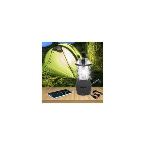 Lampe solaire camping rechargeable avec manivelle, 3 cordons d'alimentation – (1/5)