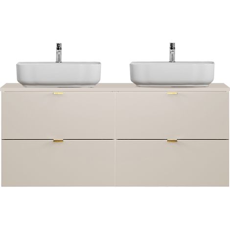 Badezimmer Doppelwaschtisch mit 120 cm Breite in Beige, 2 Aufsatzwaschbecken & 4 Schubladen - DURANGO-56 (1/5)