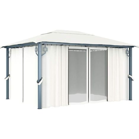 vidaXL Cenador con cortina color crema aluminio 400x300 cm (1/2)