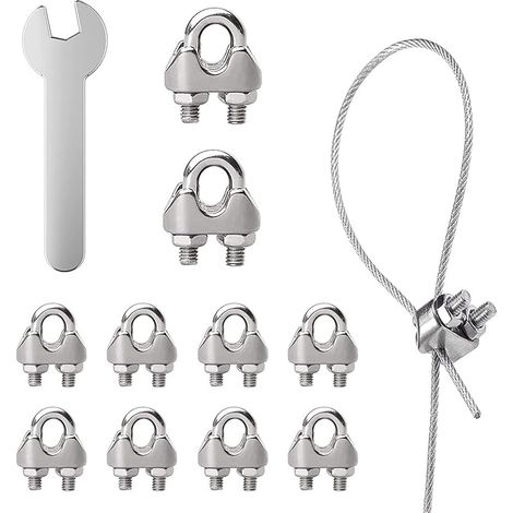 10 Pièces Clips de Câble Métallique avec 1 Pièce Poignée Ouverte, U Boulon Clip Serrage de Câble, Câble Métallique Clips Inox, Câbles Métalliques Acier Inoxydable, pour Sécuriser des Cables, Fils.