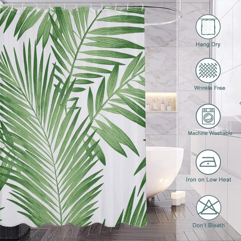 Rideau de douche motif feuilles vertes exotiques, rideau salle de bain imperméable, 150x180 cm (1/5)