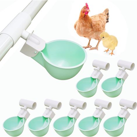 Lot de 8 gobelets d'eau pour poulets avec raccords en T en PVC - Automatique - Anti-fuite - Peut contenir 50 % d'eau en plus - Convient pour les poussins, poulets, canards, cailles, oiseaux (1/5)