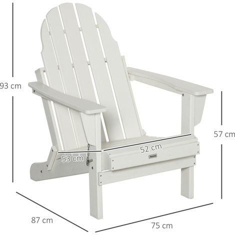 Fauteuil de jardin Adirondack pliable, 75 x 87 x 93 cm, blanc, pour balcon et jardin. (1/5)