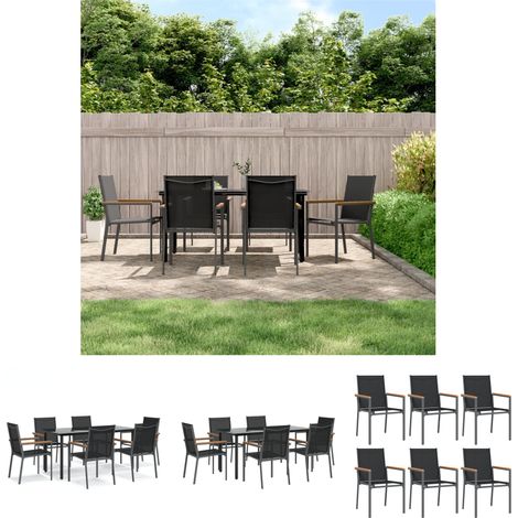 Gartenstühle - vidaXL 7-tlg. Garten-Essgruppe Schwarz Textilene und Stahl - Gartenmöbel Schwarz (1/5)