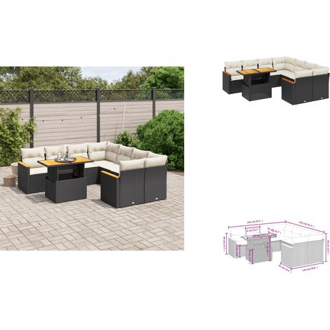 Salon de jardin 9 pcs avec coussins noir résine tressée - Ensemble Salon De Jardin - Meuble Extérieur - Résine Tressée - Rotin Synthétique - Table Extensible (1/3)