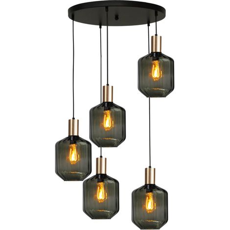 Suspension loft 5 lumières - dorée - Porto avec verres verts Jagger - 2712-05-02-50-5-10 (1/3)
