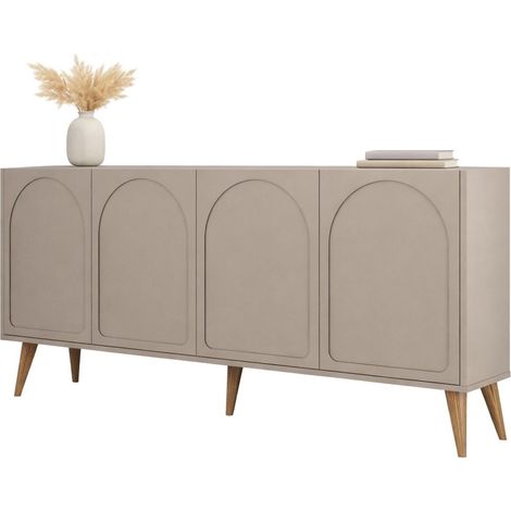 Credenza Niscemi, Madia 2 Ripiani, 4 Ante, 4 Vani, 180x35x81h cm Grigio Tortora