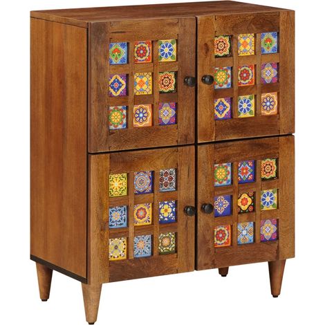 Sideboard mit Speicher Walnuss 60 x 33 x 75 cm Massivholz Mango vidaXL