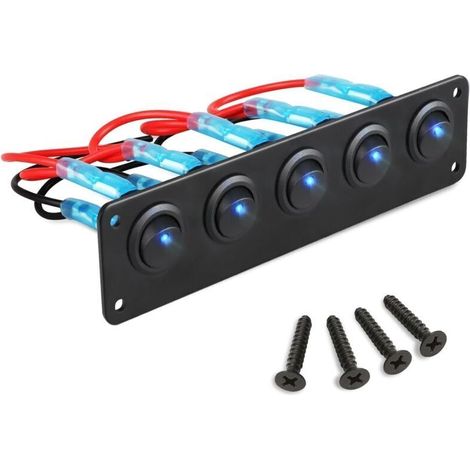 5 Gangs Panneau Interrupteurs à Bascule, Étanche 12V 20A Interrupteur Bascule avec LED Bleue, Panneau de Commutation de Voiture Camion Marine (1/5)