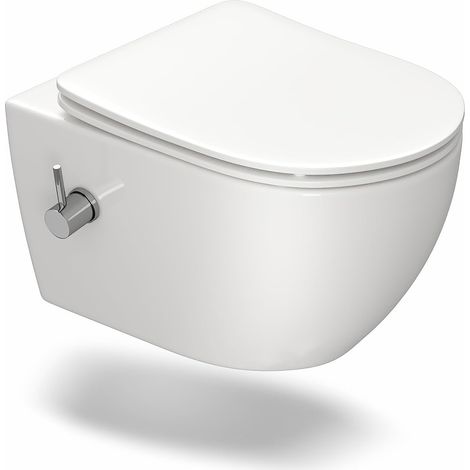 HOROW WC sospeso con funzione bidet – ceramica bianca, abattant soft close, 53 × 36 × 35 cm (1/5)