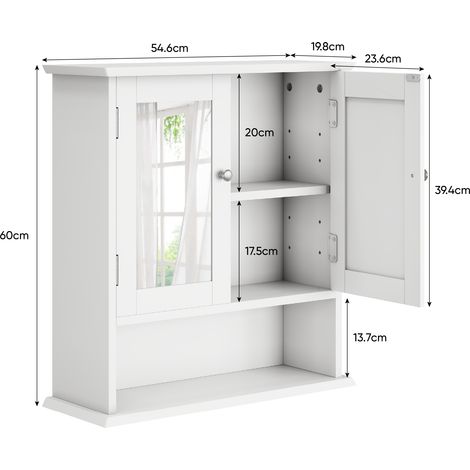 Armoire murale blanche à miroir pour salle de bain, pharmacie avec étagère ajustable, meuble de rangement pour WC, buanderie et cuisine