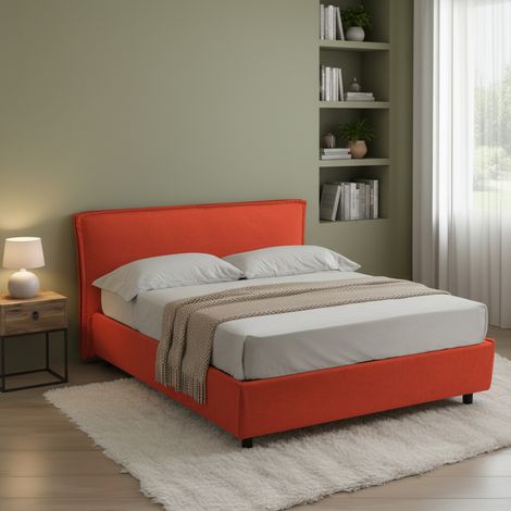 Cama de Matrimonio Bruzolo, Cama Matrimonial con Colchón Incluido, Desenfundable Made in Italy, Almacenaje, Naranja (1/5)
