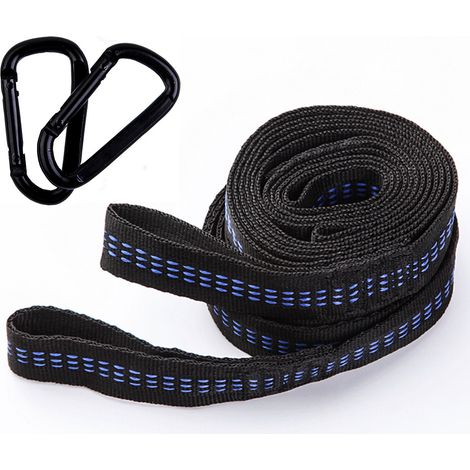 Filiyano – support avec 2 mousquetons – 2 sangles pour hamac, 3 m x 2,5 cm, charge maximale 400 kg, accessoires pour hamac de camping : support avec 2 (1/4)