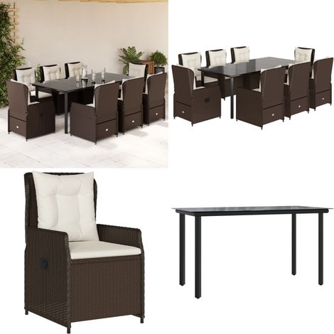 9-tlg. Garten-Essgruppe mit Kissen Braun Poly Rattan - Gartentisch - Gartenstuhl (1/5)