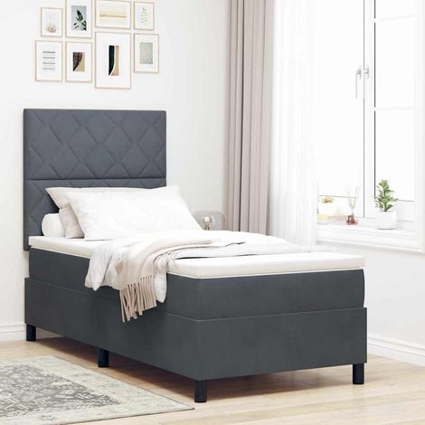 LED Boxspringbett mit Matratze Dunkelgrau 90 x 200 cm Samt
