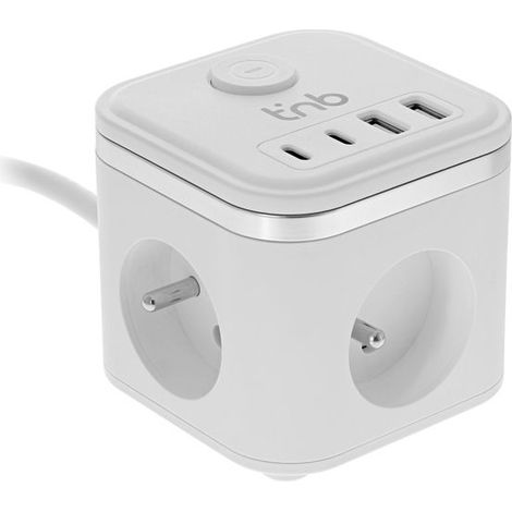 Multiprise secteur - T'NB - Bloc multiprise - 3 prises terre 16A - 4 ports USB (2 USB-A + 2 USB-C) - Interrupteur ON/OFF