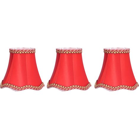 Lot de 3 abat-jour en tissu E14, à clipser, style moderne, pour lampes murales, bougies et lustres, rouge. (1/5)