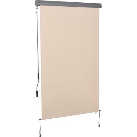Store vertical, store de balcon, store brise-vent, store latéral à enrouleur, brise-vue avec manivelle, tissu polyester et aluminium, blanc crème, 200 x 120 cm