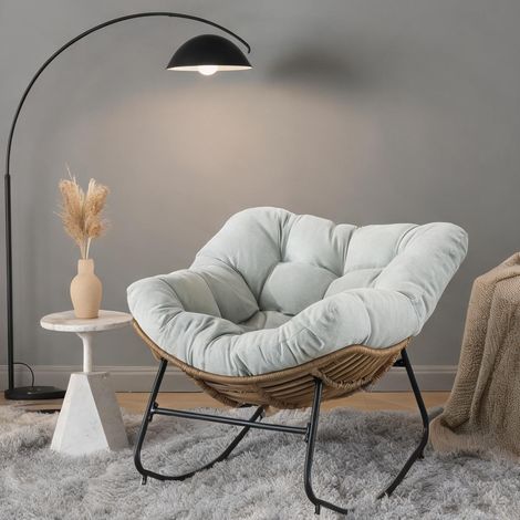 Fauteuil à bascule enfant en tissu bleu clair avec accoudoirs (1/5)