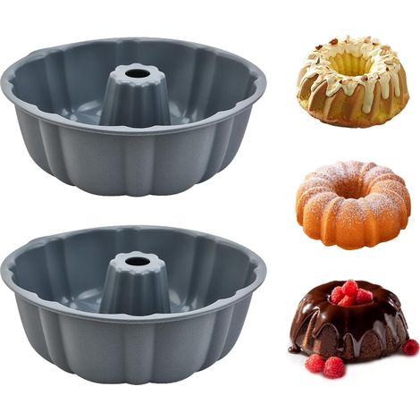 Moule A Cake Bundt En Silicone - 26 Cm De Diamètre - Hauteur 8,6 Cm - Résistant À -40 °C Et +230 °C - Pour Gâteaux, Gelées, Brownies Et Pain - Lot De 2 (1/5)