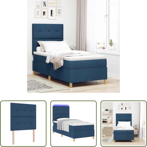 Lits LED - Lit à ressort LED avec matelas Bleu 90 x 190 cm tissu (1/5)