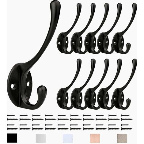 Crediri - Paquete de 10 ganchos para abrigos, estilo vintage, con tornillos, de metal, para dormitorio, sombreros, baño y cocina (negro) (1/5)