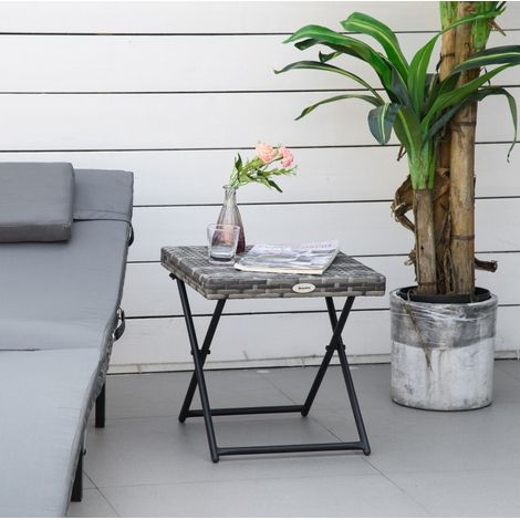 Tavolo da giardino 40x40x40 cm grigio in rattan sintetico pieghevole con struttura in metallo (1/5)