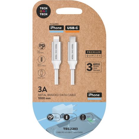 Cable PD Power Delivery iPhone Ultrapida Nylon 1m Blanco USB-C Apple