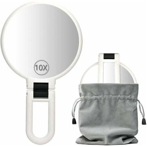 BUNTHAUS Miroir grossissant 10x / 1x Double Face avec Support, Miroir grossissant à Main pour Le Maquillage, Les Points Noirs, Les comédons (13 cm, 10x/1x, Argent) (1/5)