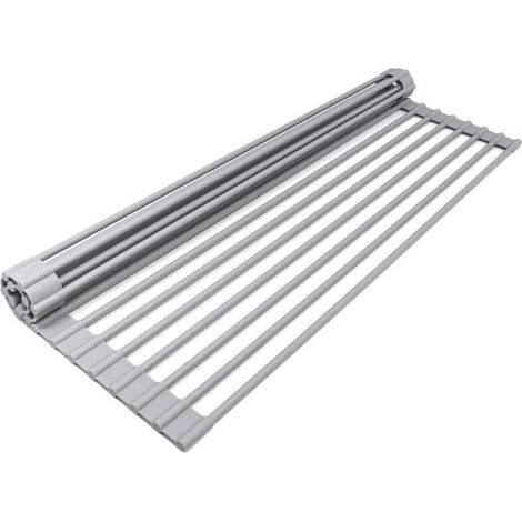Panier égouttoir d'évier,Égouttoir pour évier de Cuisine – Support Enroulable – Étagère de Lave-Vaisselle Enroulable résistant à la Chaleur – Facile à Ranger 19 Tubes (33 x 45 x 1 cm) (Gris) (1/4)