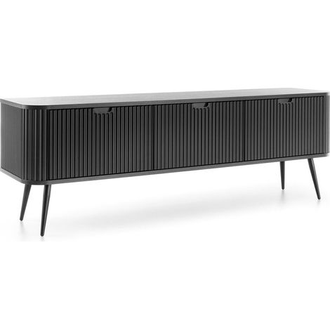 Lowboard schwarz mit Rillen, Füße in schwarz, ZARA-160 (1/5)