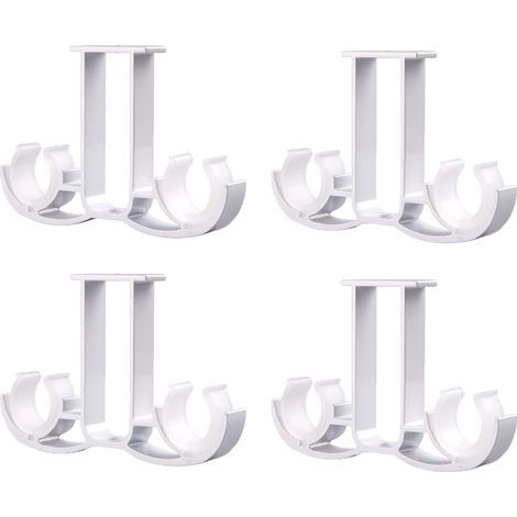 Set of 4 aluminum curtain rod brackets, double wall and ceiling mounting, alloy, for bathroom and living room (white) (1/4)