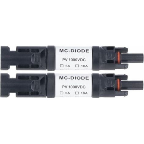 2 Stück PV-Solarsteckverbinder 1000 V Integrierte Rückflussdiode IP68 wasserdicht für Solarpanel-Anschluss (10A)