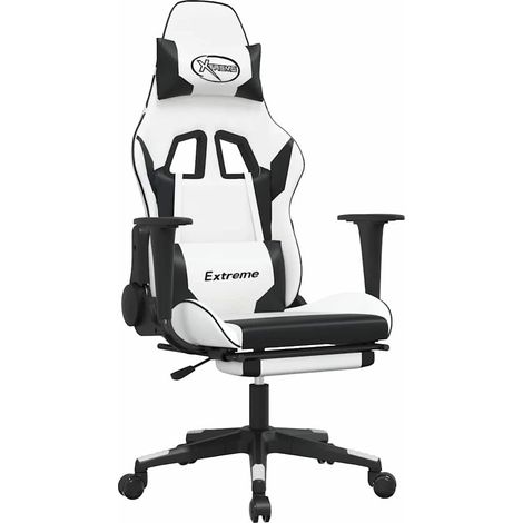 Chaise de jeu Chaise de Gaming de massage avec repose-pied Blanc noir Similicuir (1/5)