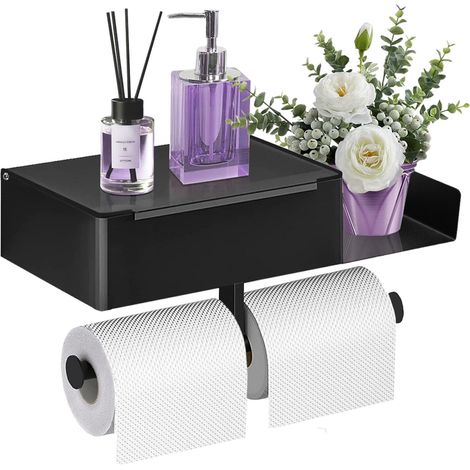 LaBlanc - Toilettenpapierhalter, Wandmontierter Toilettenpapierhalter ohne Bohren mit Ablagen und Feuchttücherbox, Toilettenpapierhalter, Rollenhalter für Bad und Küche, Schwarz (1/5)