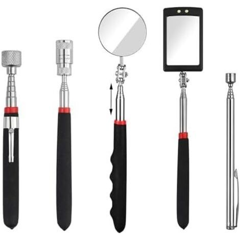 5PCS Magnétique Ramassage d'outils Kit, Outils de Préhension Télescopique Magnétique, 15 lb / 1 8 lb, Pivotant à 360 °Miroir d'Inspection Rond/Carré avec Lumière LED - (1/5)