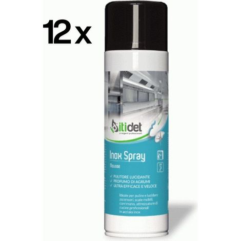 Itidet Inox Spray Mousse 500 ml x 12 pz, Detergente Lucidante Acciaio 1 Passata