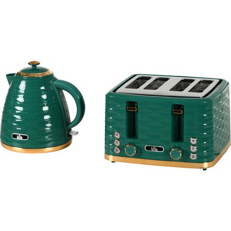 3000W 1.7L Rapid Boil Kettle & 4 Slice Toaster, Kettle Toaster Set with 7 Browning Controls Crumb Tray, Green (1/5)