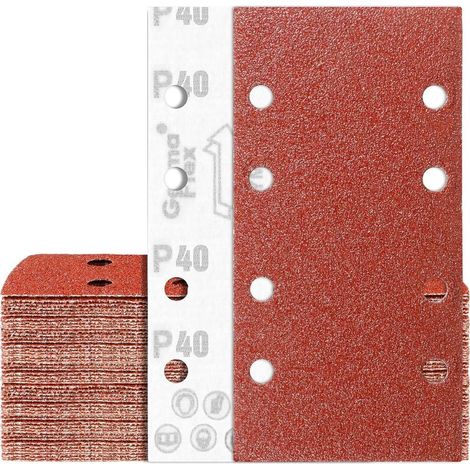 65 Feuilles Abrasif 93x185mm Grain 40 Papier de Verre 8 Trous Rectangulaire pour Ponceuse (1/4)