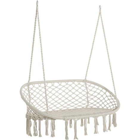 AMACA A DONDOLO DA GIARDINO E CASA A 2 POSTI. TELAIO METALLO E SEDUTA COTONE 130X75X40CM. BIANCO CREMA (1/5)