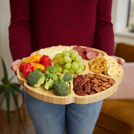 Plateau tournant bambou compartiments, service fruits noix, plateau rotatif (1/5)