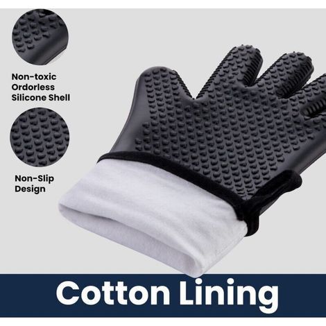 Gants de four en silicone résistant à la chaleur jusqu’à 260 °C – Lot de 2, imperméables et anti-adhérents, couleur noire (1/3)