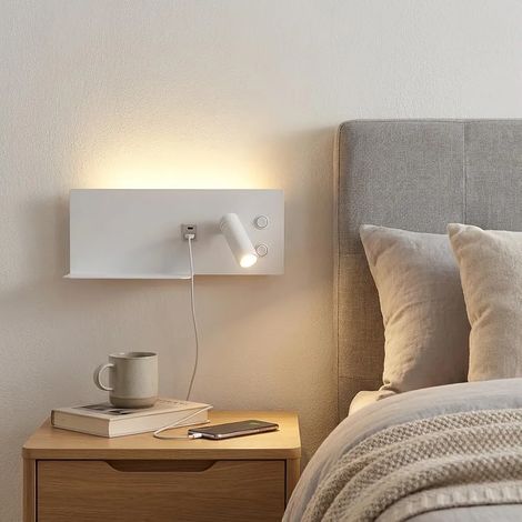 Applique Mural LED Blanc avec Spot Droit Orientable pour Chambre Tête de Lit Lumière d Ambiance 2700K jardin terrasse extérieur (1/5)